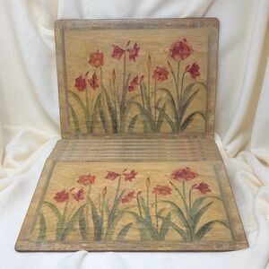 7 VINTAGE Very Artistic Pimpernel Red and Green Floral Panels / Placemats